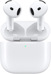 AirPods 4 充電盒打開,展示懸浮在上方的 AirPods。